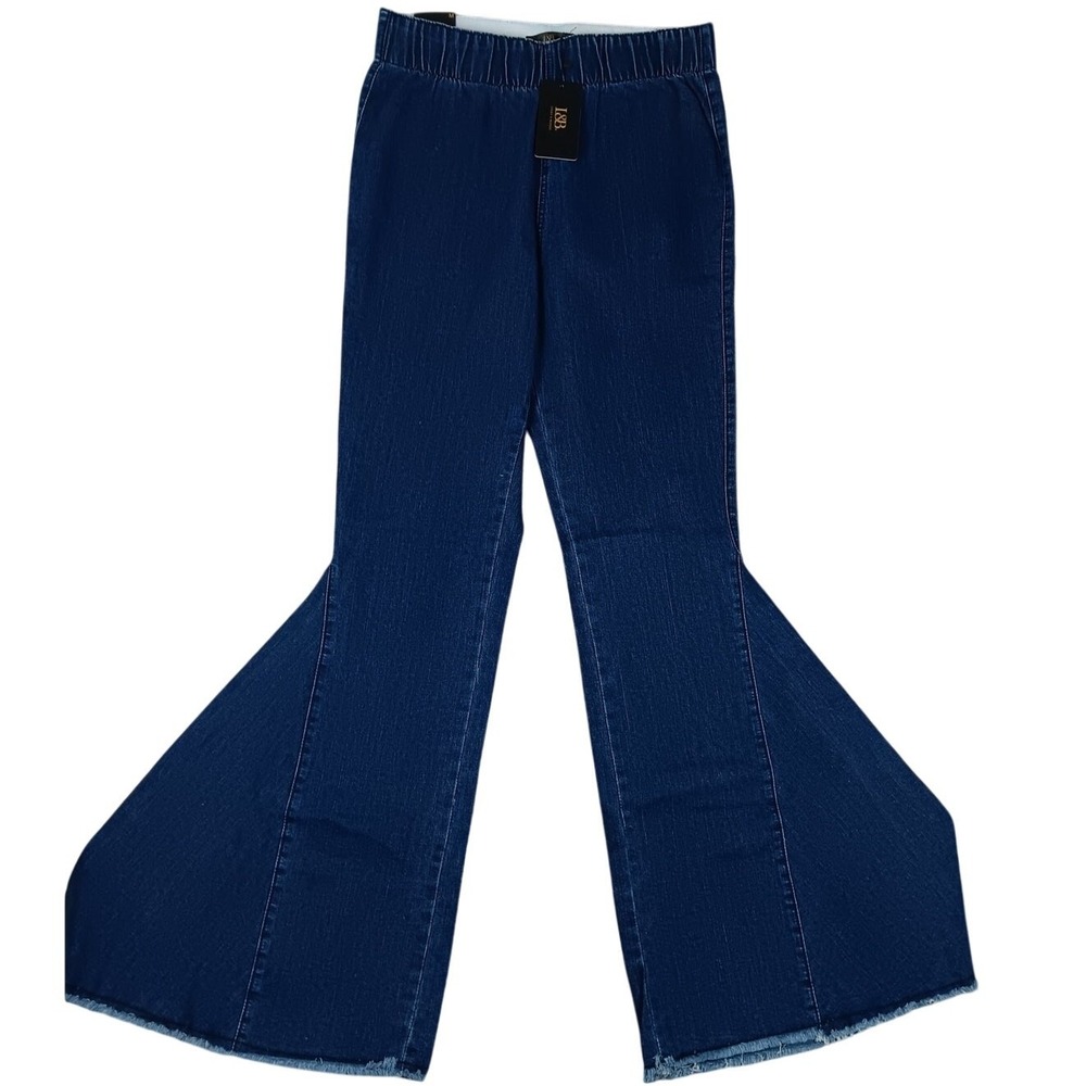 Lucky & Blessed Super‎ Flare Pull On Jeans Women M 34X35 Indigo Blue Hippie Tall